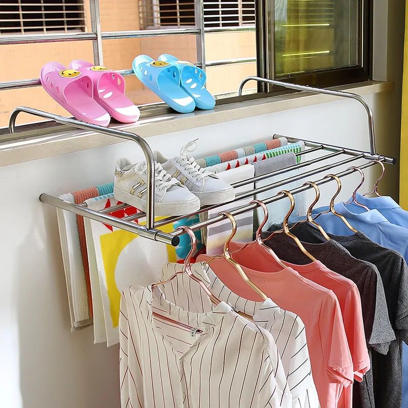 Stainless Steel Extendable & Foldable Balcony Clothes Dryer - Compact, Space-Saving Outdoor Laundry Rack