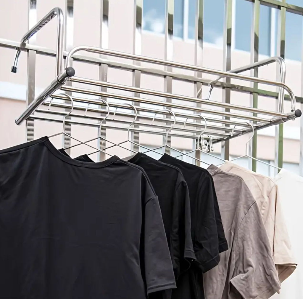 Stainless Steel Extendable & Foldable Balcony Clothes Dryer - Compact, Space-Saving Outdoor Laundry Rack
