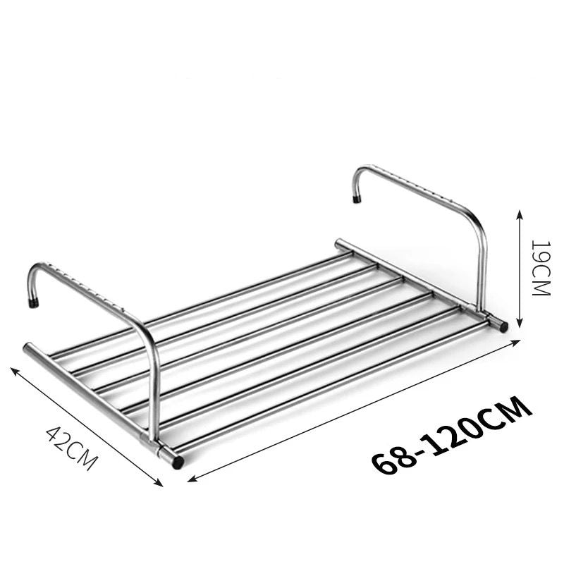 Stainless Steel Extendable & Foldable Balcony Clothes Dryer - Compact, Space-Saving Outdoor Laundry Rack