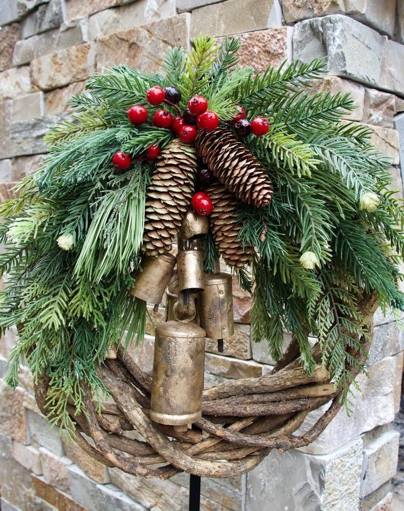 Rustic Farmhouse Christmas Wreath - Boho Chic Holiday Decor