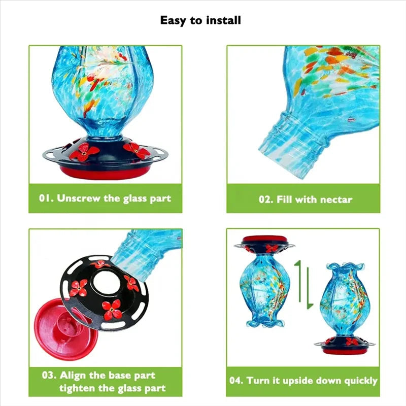 Hand-Blown Glass Hanging Bird Feeder – Elegant Garden Decor for Bird Lovers
