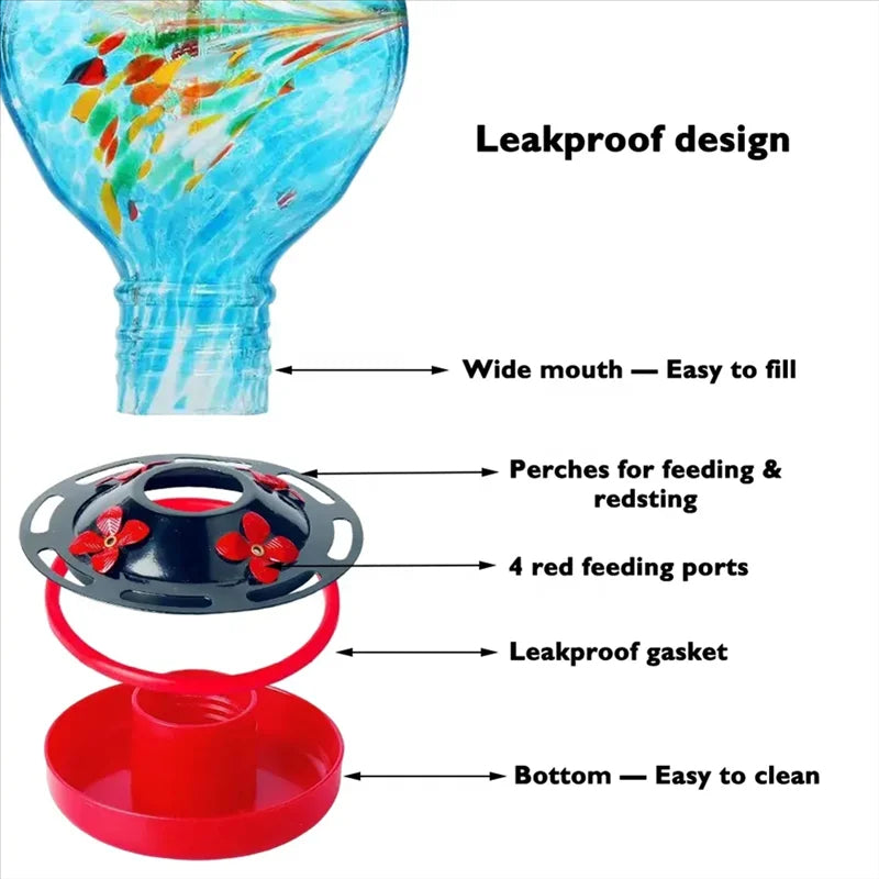 Hand-Blown Glass Hanging Bird Feeder – Elegant Garden Decor for Bird Lovers
