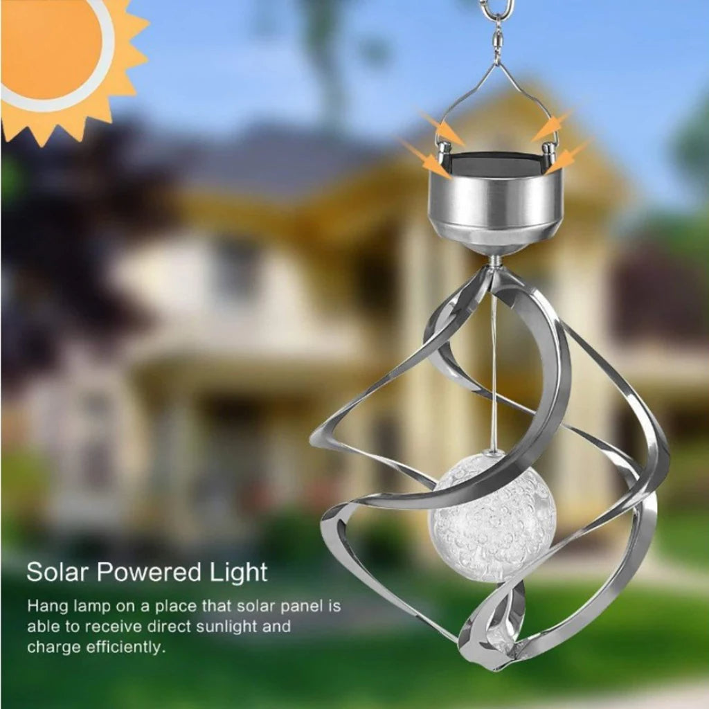 Solar-Powered Wind Chime Spinner LED Lamp for Outdoor Decor
