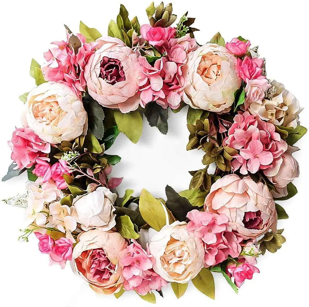 Elegant Peony Round Wreath - Lush Floral Home Decor Accent