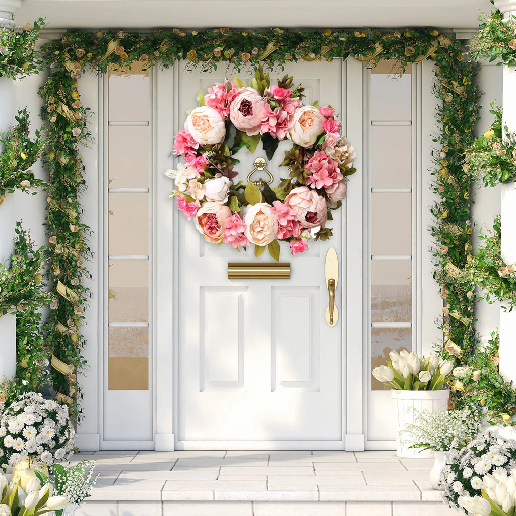 Elegant Peony Round Wreath - Lush Floral Home Decor Accent