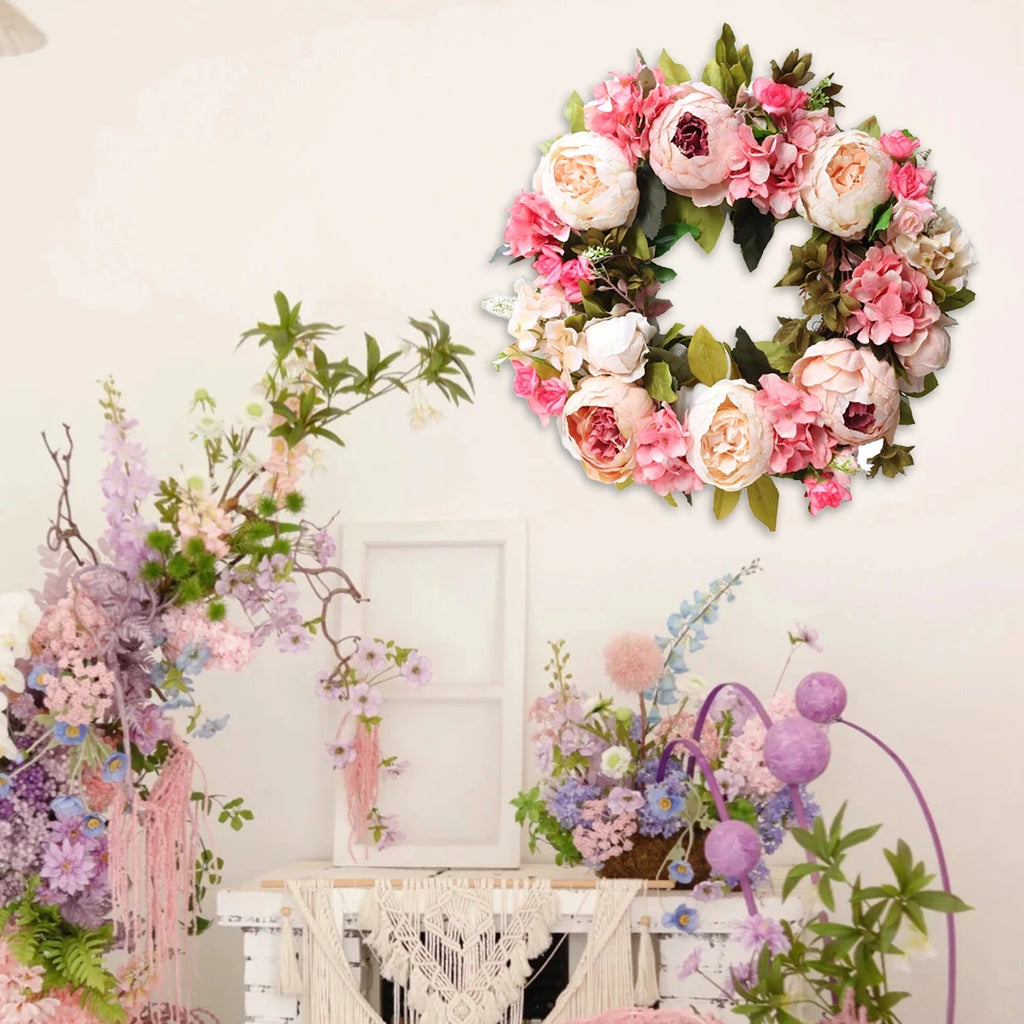 Elegant Peony Round Wreath - Lush Floral Home Decor Accent