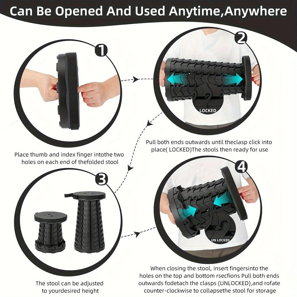 Portable Telescoping Stool – Collapsible Fold-Up Seat for Easy, Anywhere Seating