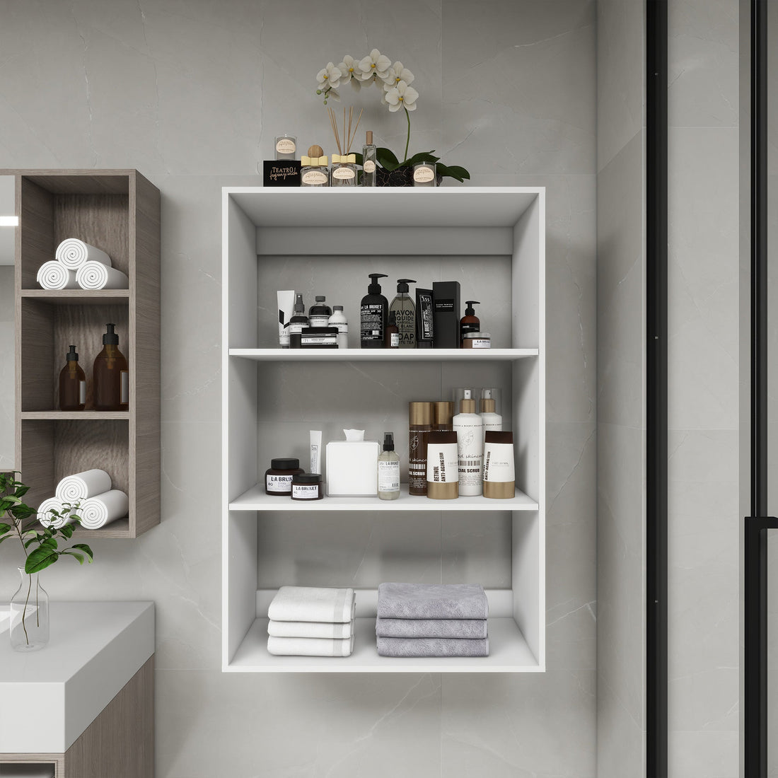 B4 Bathroom colset shelves Wood Modular Closet System Wall Mounted Shelves Walk in Clothes Storage Cabinet Shelving Built in Closet Organizer for Bedroom White 31.49&