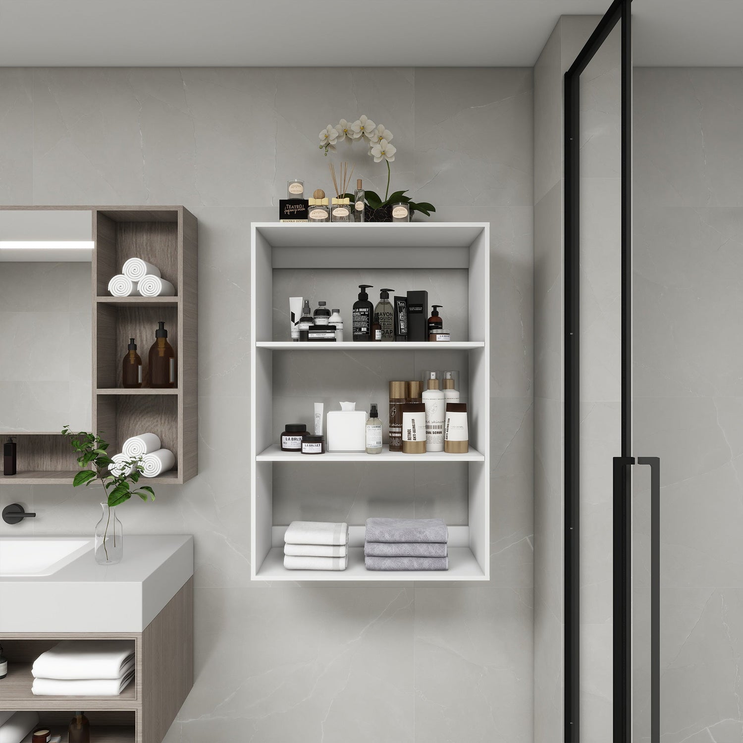 B4 Bathroom colset shelves Wood Modular Closet System Wall Mounted Shelves Walk in Clothes Storage Cabinet Shelving Built in Closet Organizer for Bedroom White 31.49&