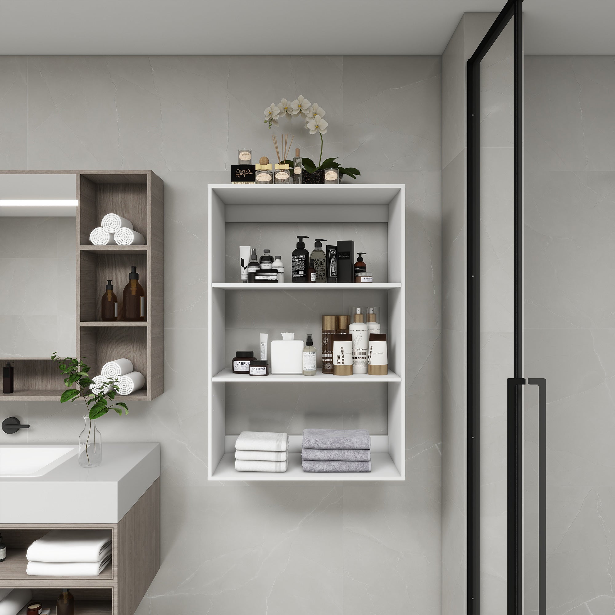 B4 Bathroom colset shelves Wood Modular Closet System Wall Mounted Shelves Walk in Clothes Storage Cabinet Shelving Built in Closet Organizer for Bedroom White 31.49&