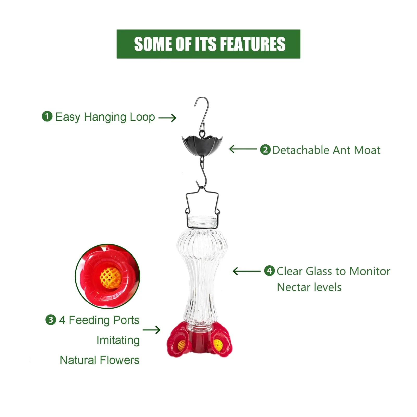 Floral Glass Hummingbird Feeder with Ant Moat