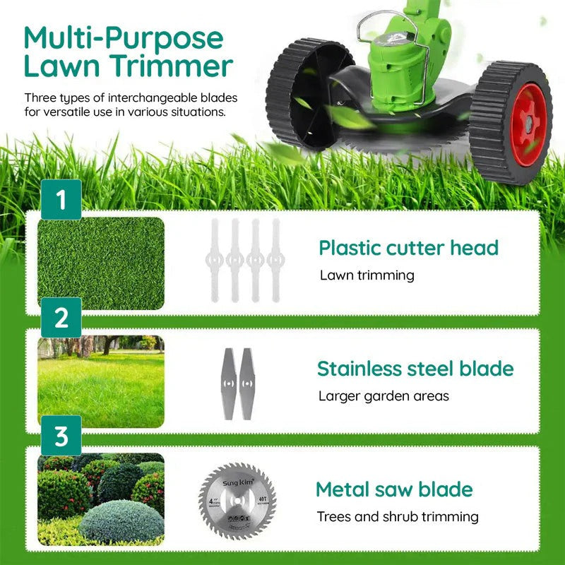 High-Performance Cordless Grass Trimmer - Battery-Powered Electric String Trimmer