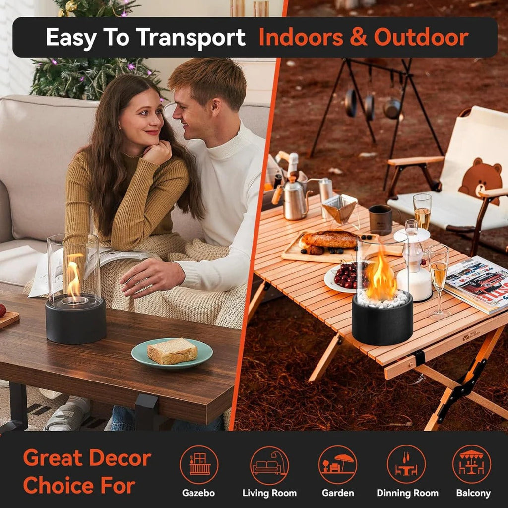 Sleek Portable Glass Tabletop Fireplace for Cozy Ambience