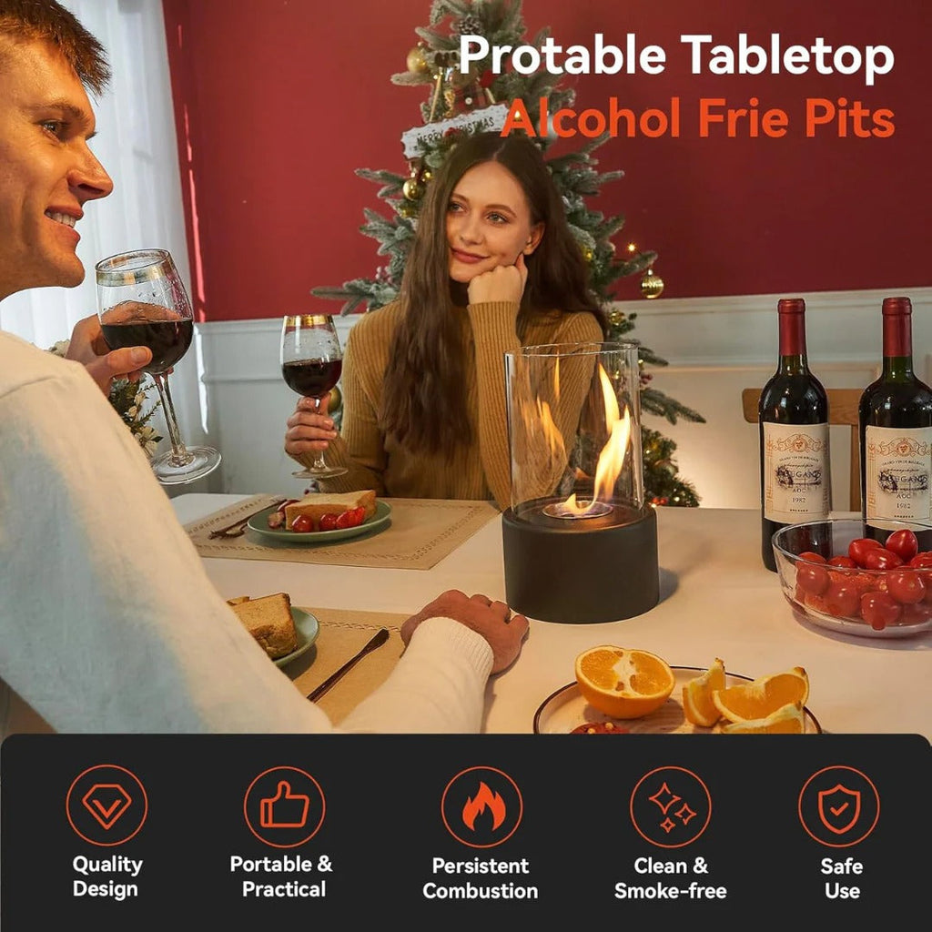 Sleek Portable Glass Tabletop Fireplace for Cozy Ambience