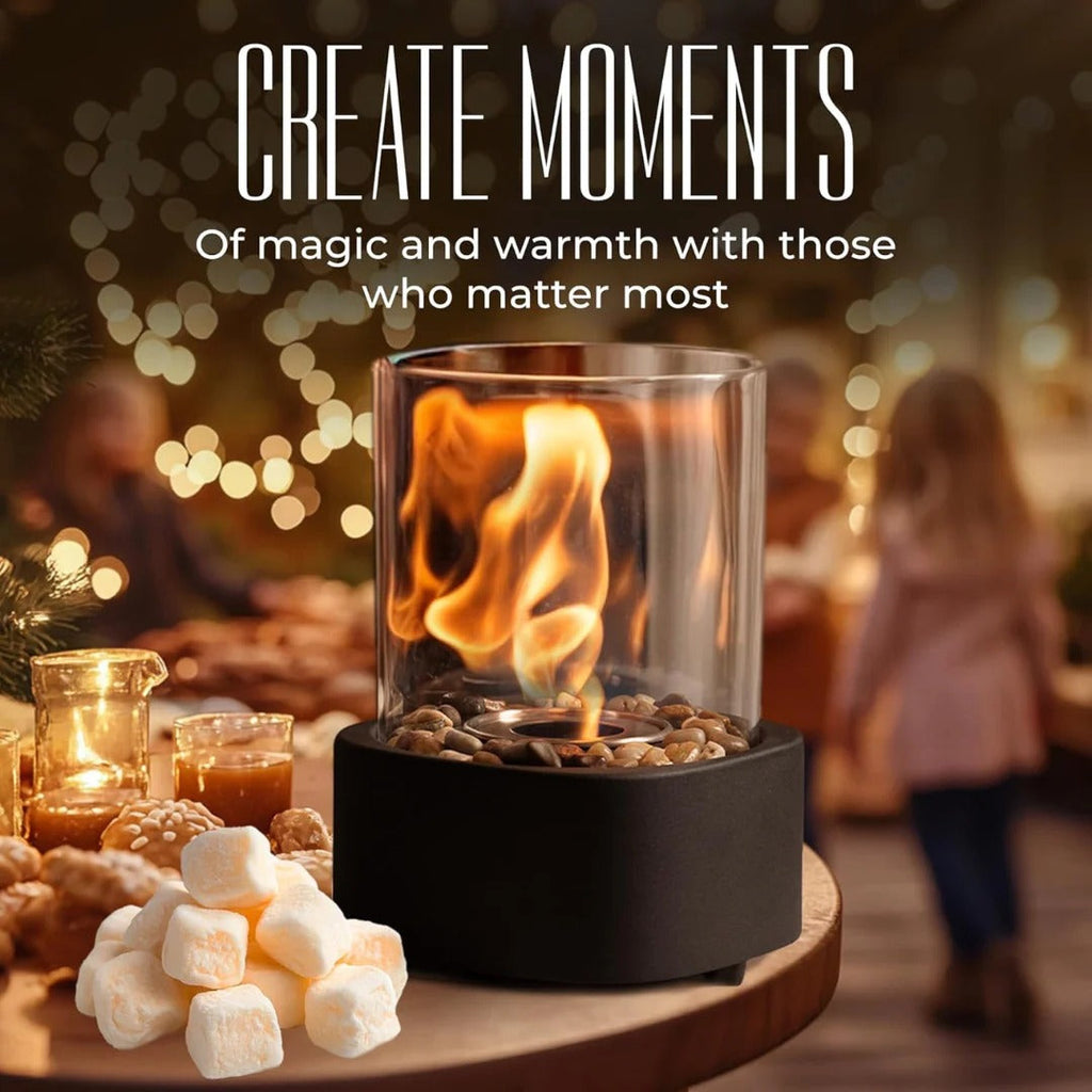 Sleek Portable Glass Tabletop Fireplace for Cozy Ambience