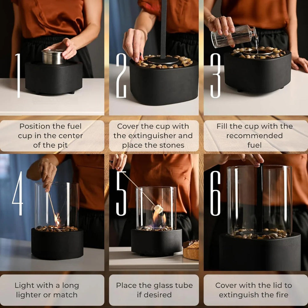 Sleek Portable Glass Tabletop Fireplace for Cozy Ambience