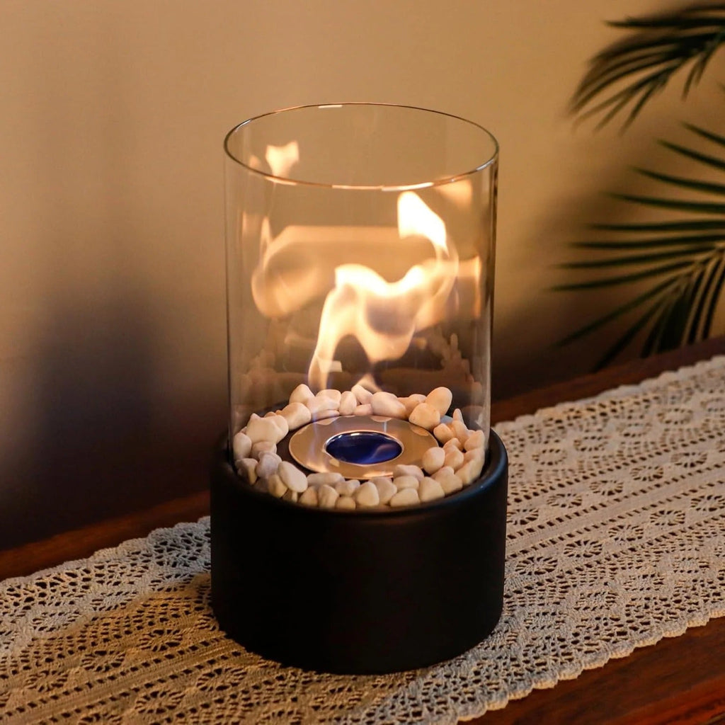Sleek Portable Glass Tabletop Fireplace for Cozy Ambience