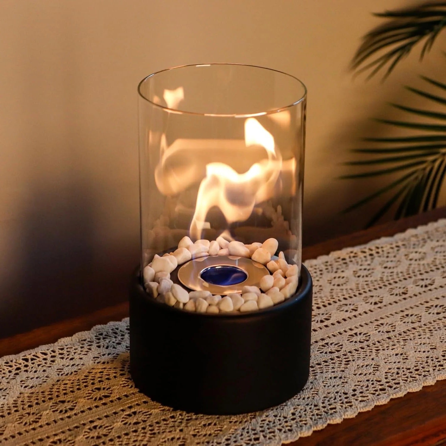 Sleek Portable Glass Tabletop Fireplace for Cozy Ambience