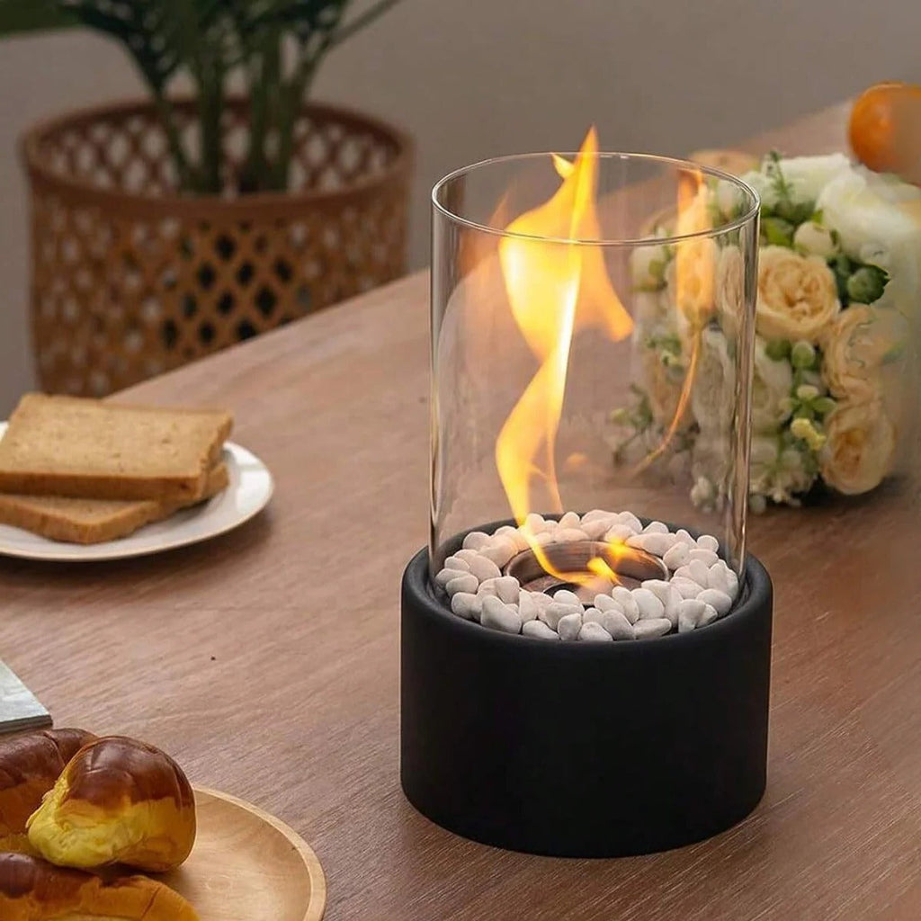 Sleek Portable Glass Tabletop Fireplace for Cozy Ambience