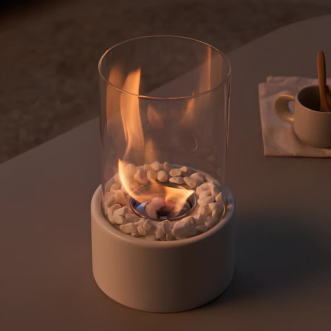 Sleek Portable Glass Tabletop Fireplace for Cozy Ambience
