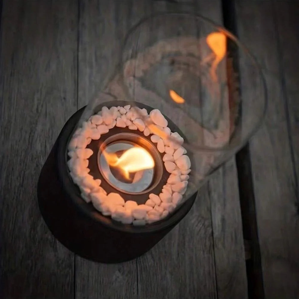 Sleek Portable Glass Tabletop Fireplace for Cozy Ambience