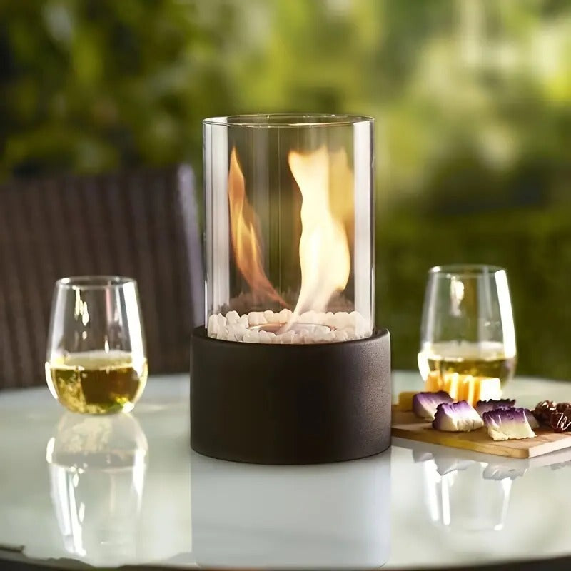Sleek Portable Glass Tabletop Fireplace for Cozy Ambience