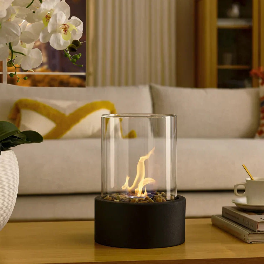 Sleek Portable Glass Tabletop Fireplace for Cozy Ambience