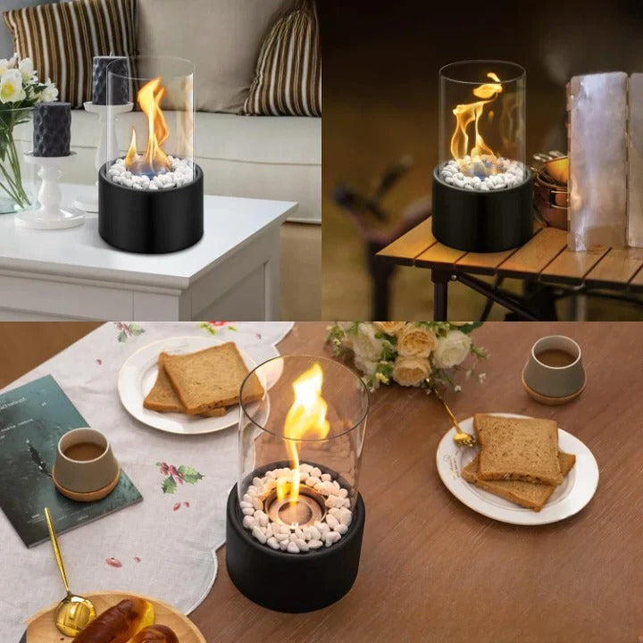 Sleek Portable Glass Tabletop Fireplace for Cozy Ambience