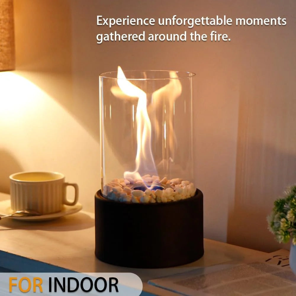 Sleek Portable Glass Tabletop Fireplace for Cozy Ambience