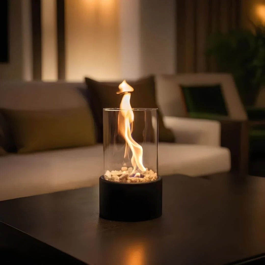 Sleek Portable Glass Tabletop Fireplace for Cozy Ambience