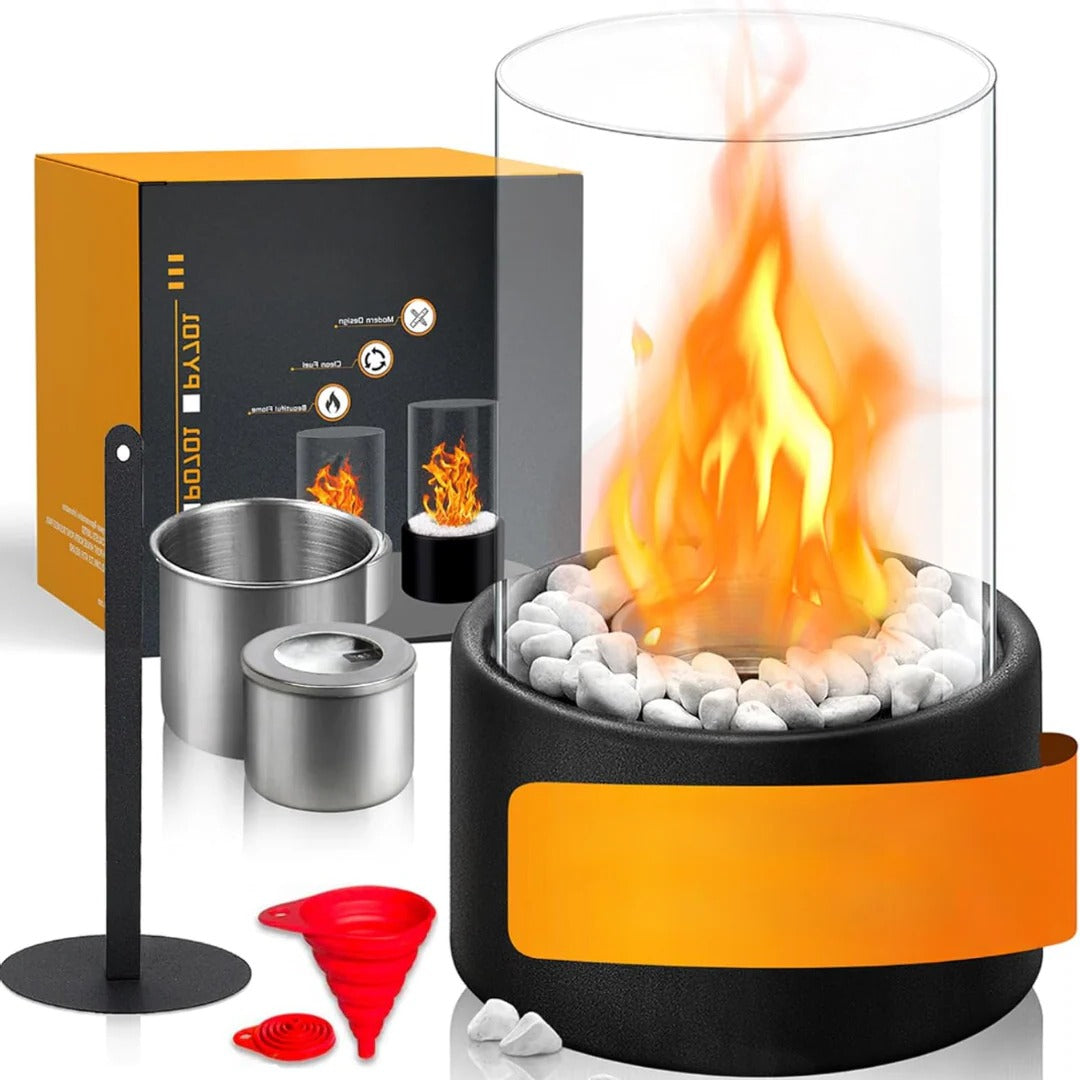 Sleek Portable Glass Tabletop Fireplace for Cozy Ambience