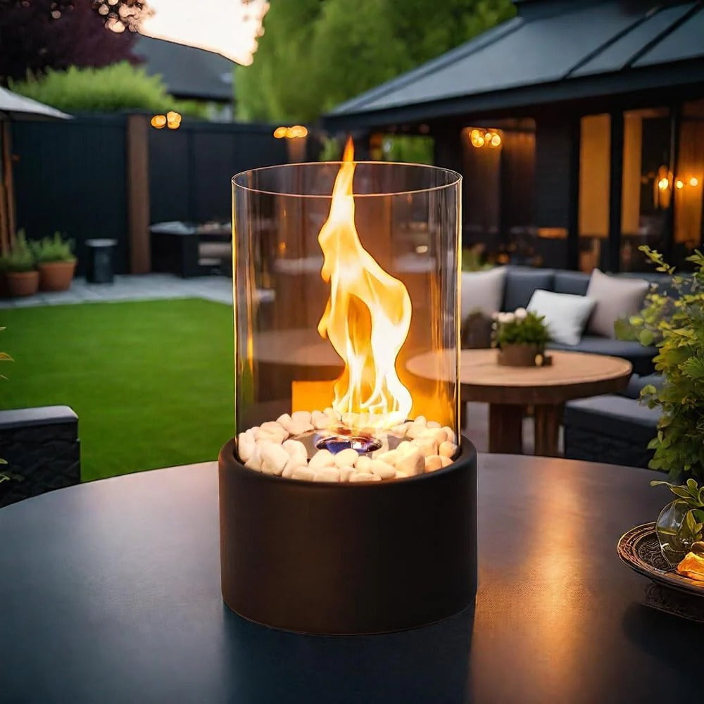 Sleek Portable Glass Tabletop Fireplace for Cozy Ambience