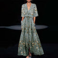 Vibrant Green Maxi Dress with Elegant Half-Sleeves
