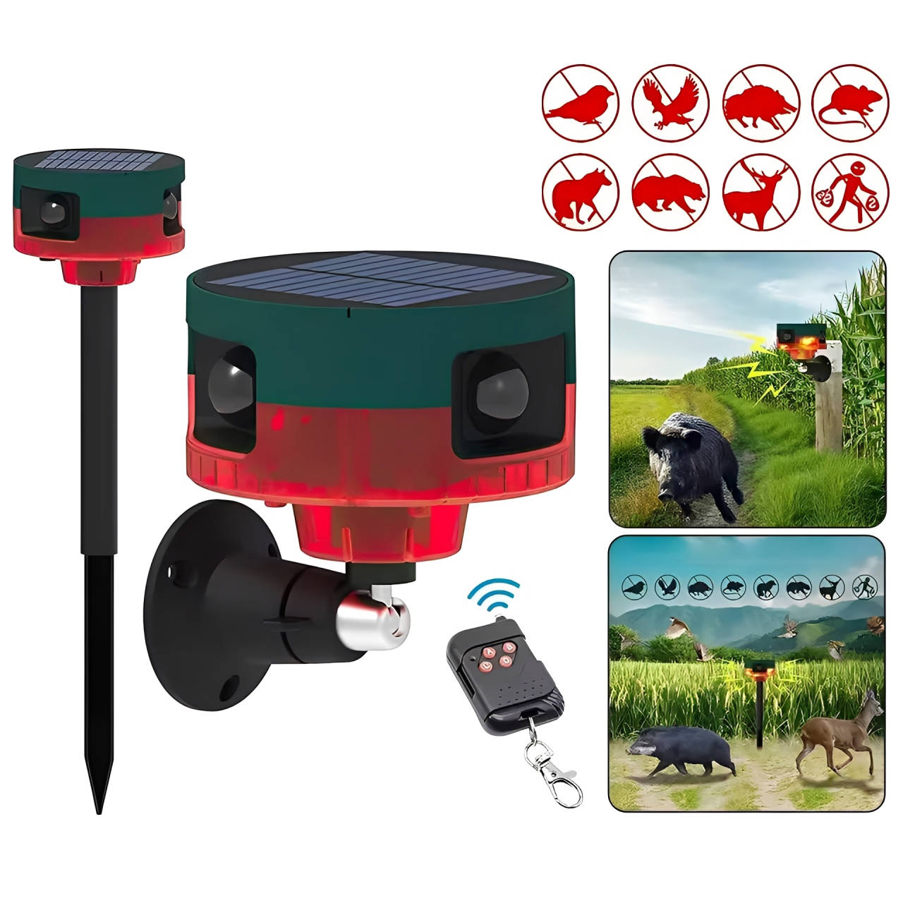 360-Degree Solar-Powered Animal Repeller for Pigeons, Birds, Wild Boar, Rabbits, and Deer