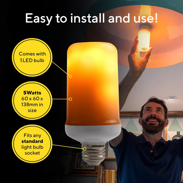 LED Flame-Effect Light Bulb with Realistic Fire Flicker for Cozy Ambience