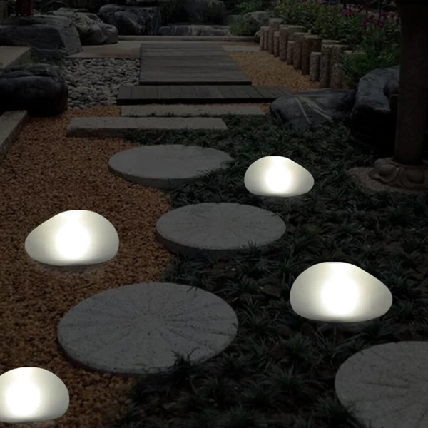 Solar Pebble LED Outdoor Landscape Light with Sandblasted Glass and ABS Housing