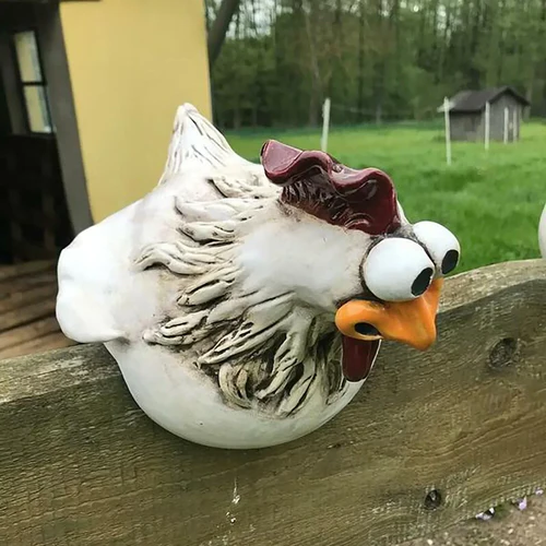 Whimsical Chicken Fence Decor – Resin Garden Statues